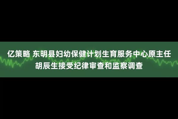 亿策略 东明县妇幼保健计划生育服务中心原主任胡辰生接受纪律审查和监察调查